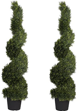 Artificial Plant, Realistic Indoor and Outdoor Fake Plant in Pot, Artificial Cedar Spiral Tree, UV and Water Resistant, Perfect for Gardens, by Blooming Artificial (150cm, 2 pack)