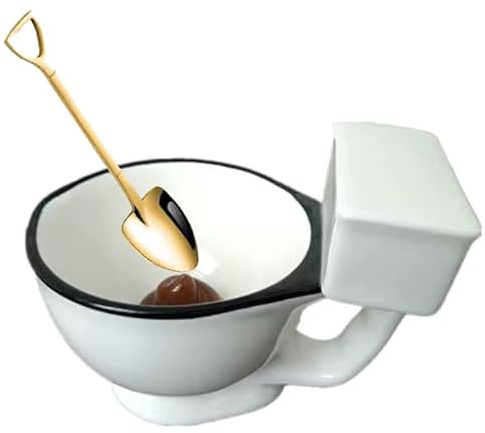 Mode kreativ rolig keramisk 3D vattenkopp mugg glasskopp skål med sked i rostfritt stål (toalett med sked)