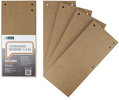 D.RECT 50er Pack Karton-Trennstreifen 10,5x23,5cm Trennlaschen Trennblätter Register-Trenner Ordner Register 300g/m² Kraftpapier