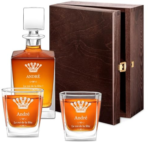 Maverton Set Whisky personnalisable, Carafe en verre et 2/4/6 verres pour homme