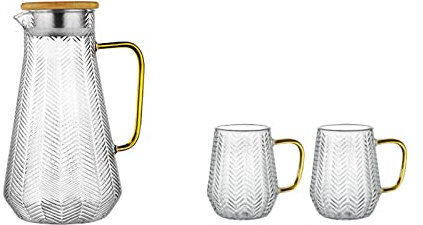 Wasserkrüge Glas Wasserkanne Set mit Tasse Kaltwasserkessel Tee Topf Kreativität Glas Wasser Kugelabdeckung for Saft Tee Eiswasser Getränk Teeecker (Color : A)