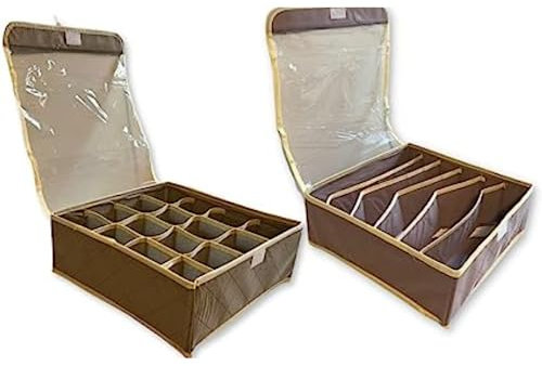 NARAMAKI Kit Separatore Cassetti 6 Posti + 16 Posti - Organizer per Biancheria Intima, Cravatta - Tessuto Traspirante, Resistente e Comodo per Armadio - Pieghevole 32x32x12cm