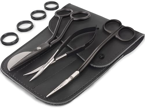 MAKER AND MARKET Premium Stickscheren-Set mit 3 Stück, doppelt gebogen, versetzter Entenschnabel, gebogene Klinge und doppelt gebogene lange Applikation, Nadelspitze mit Beutelhülle, Schwarz
