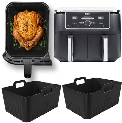 Premium Ninja 9.5L AF400UK & DZ400UK Silicone Liners | 0.8mm Ridges for Air Flow, 2.5mm Thick, Dishwasher Safe | Specially Designed for Ninja Dual Air Fryer 9.5L AF400UK | Ninja Silicone Liners