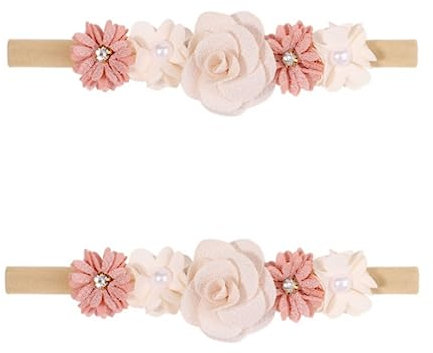 2 StückBaby Mädchen Nylon Stirnbänder Blume elastisches Haarband Schleifen Haarschmuck für Neugeborene Kleinkinder