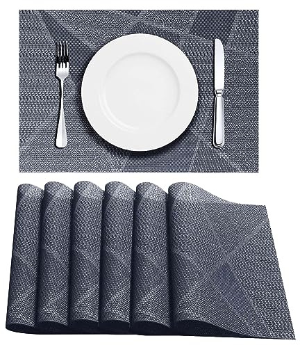 LAPONO Set de Table Lavable, Lot de 6 PVC Plastique Sets Noir Gris Rectangulaire Dessous de Table Antidérapant Résistant à la Chaleur Facile à Nettoyer et Stocker pour Table de Cuisine (45 x 30cm)