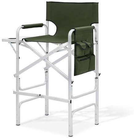 Magshion Tall Director Chair for Vendors & Makeup Artists, 31 Seat Height, 250 lbs Capacity, Portable Folding Chair w/Side Table, Side Pocket & Cup Holder for Booths, Craft Fairs, Camping, Dark Green