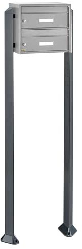 Banjado® Burg Wächter Briefkasten mit Standfuß/Briefkasten 2 Parteien/Standbriefkasten Edelstahl/Standbriefkasten freistehend/Freistehender Briefkasten mit Namensschild