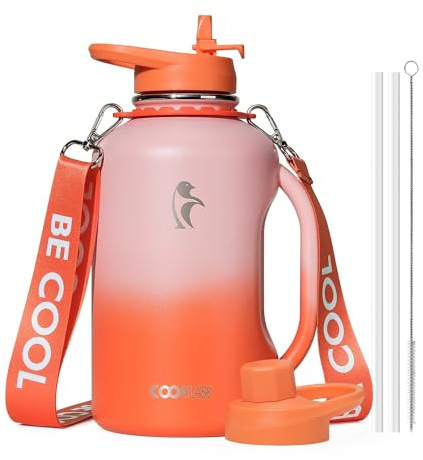 Coolflask Borraccia termica in acciaio inox 1,9 L con maniglia e isolamento | Borraccia inox tripla parete sottovuoto con rame, freddo 48h, lavabile, antiperdita, BPA-free, palestra/trekking, lavanda