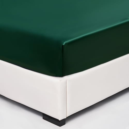 Wotcsil Satin Spannbettlaken 90x200cm Dunkelgrün für Matratze Boxspringbett Topper bis 30 cm Satin Seide Spannbetttuch Bettlaken Elastisch Deluxe Unifarben Spannbetttuch Polyester-Satin