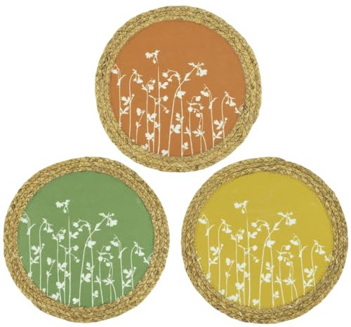 Macosa NO83136_x6 Lot de 6 sets de table ronds 38 cm jaune moutarde, terre cuite et menthe Polyester et jacinthe d'eau Sets de table Décoration de table Sets de table rectangulaires