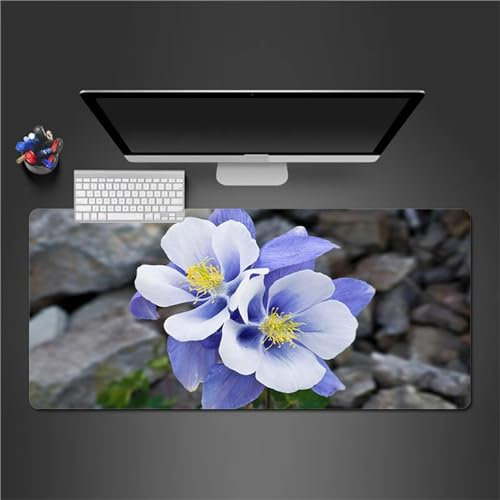 Mauspad XXL, 900x400x2mm Große Lilane Blumen Gaming Mauspad, rutschfest Schreibtischunterlage, Waschbares Mousepad mit Vernähte Kanten für Gamer PC Maus und Tastatur