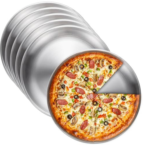 GOMETY 6 teglie rotonde per pizza in acciaio inox, 20 cm, in acciaio al carbonio rivestito, teglia per pizza, sana, atossica, facile da pulire e lavabile in lavastoviglie