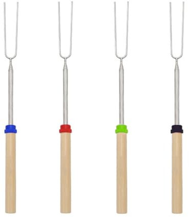 WeddHuis 4 Pezzi Spiedini da Grill Telescopici per Marshmallow, Bastoncini da Arrosto, Forchette da Campeggio, Spiedini da Fuoco in Acciaio Inox (Estensibili 31-81cm)