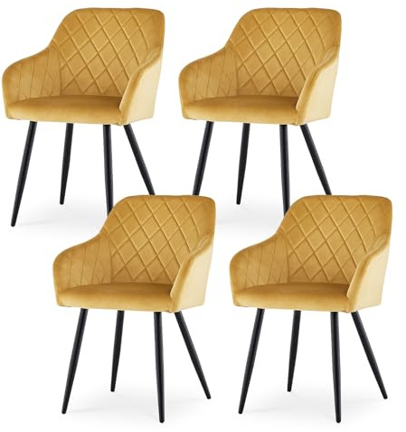 CLIPOP Esszimmerstühle 4er Set, Küchenstühle Gelb Samtstoff Wohnzimmerstühle Polsterstühle mit Armlehne Metallbeine Polstersessel Stühle für Esszimmer Wohnzimmer Küche (4, Samt Gelb)