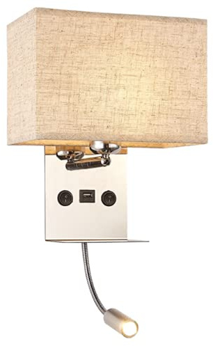 SSNCcNC Appliques murales Minimalisme Liseuse Abat-jour en tissu À l'intérieur Vintage Applique avec interrupteur USB Lampe de chevet Grenier chambre le salon étudier Escaliers E27