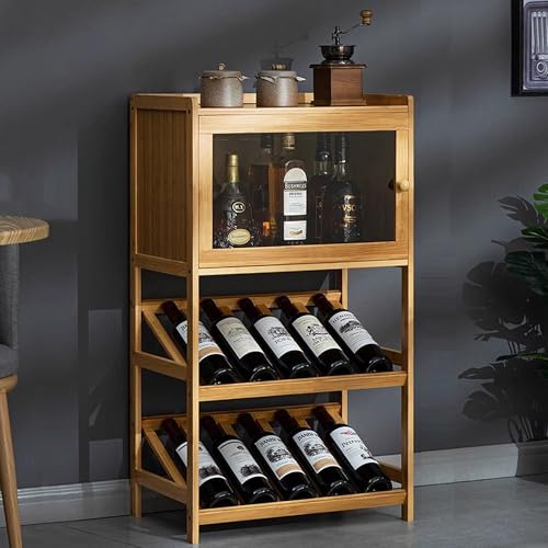ZEOPLE Portabottiglie Da Pavimento Indipendente, Ripiani Per Vino In Bambù A 2/3 Livelli, Portabottiglie Trasparente, Organizer Verticale Per Mobile Bar Per Vino, Cucina, Bar Di Casa(Wood color,3 laye
