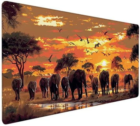 Mauspad 800x400x3mm, Klein Rechteckig Gaming Mousepad mit Windows Tastenkombinationen für Computer PC Laptop Maus, rutschfest Mouse Pad Matte Gamer Büro Geschenke Afrika Elefant 0-5
