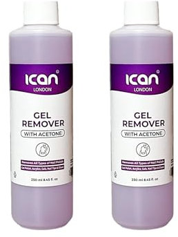 Ican London Gel Polish Remover Acetone, Salon UV LED Nail Polish Cleaner, 2 x 250ml