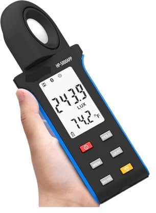 OUTFYT Handheld-Digital-Lichtmessrät mit Temperatur, Beleuchtungsstärkemessrät, Bluetooth, 1-400000Lux, 270 ° drehbar, LCD-Bildschirm,Effizienter Betrieb