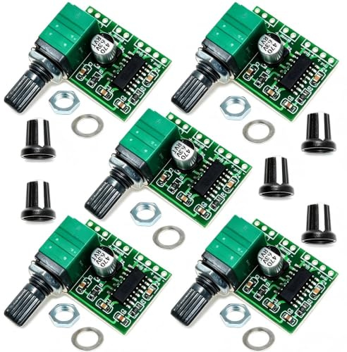 VISSQH 5 Stück Mini PAM8403 Stereo Verstärker,DC 5V Audio-Verstärker,Digital Audio Verstärkerplatine mit Potentiometer,3 W + 3W Dual-Channel PAM8403 Audio-Verstärker-Modul für DIY, tragbar