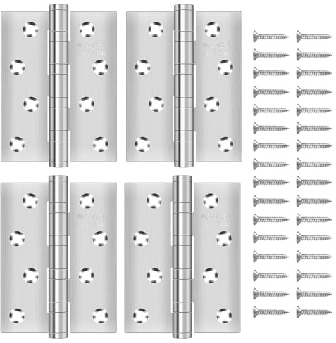 FYY Satz 4 Edelstahl Türscharniere für Holztüren Heavy Duty Silber Scharnier mit Kugellager für Türen Fenster Schränke 100mm x 70mm,Silber