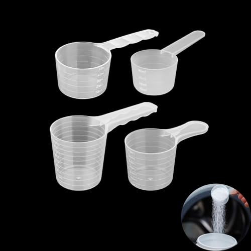 Yeenano Messlöffel,4 Stück Dosierlöffel Transparent mit Skala 20g,25g,35g,50g Waagen,Kunststoff Messlöffel Scoop Dosier Löffel für Backen Kochen Kaffee Waschpulver Proteinpulver Creatin