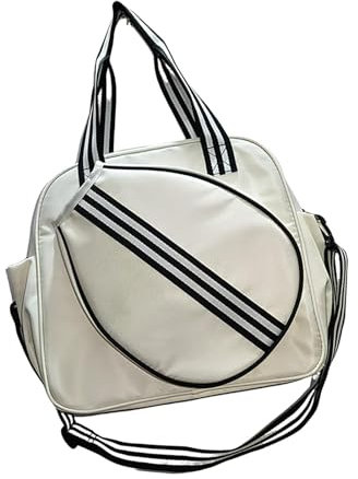 QSTDGVPW Tennistasche, Tennisschlägertasche, Pickleball Tasche mit Abnehmbarem, Verstellbarem Riemen, Fitness Badminton Tasche, Sporttasche, Weiß