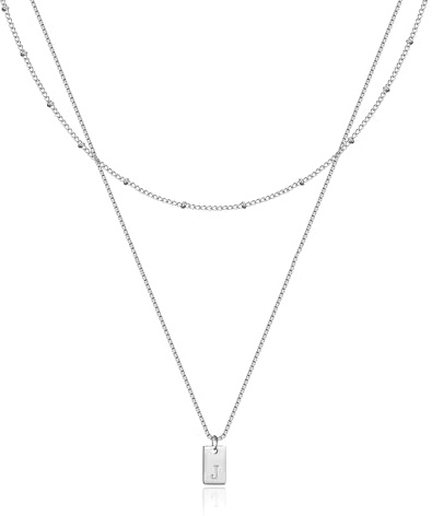 RWQIAN Layering Kette mit Buchstaben J Anhänger Damen Buchstaben Kette Silber Edelstahl Initialen Letter Halskette Schmuck Buchstaben Geschenke fur Frauen Teenager Mädchen
