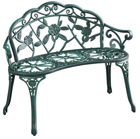 Yaheetech Panca da Giardino Panchina da Esterno a 2 Posti con Braccioli Vintage con Schienale Decorato in Alluminio 99,5 x 57 x 78,5 cm Verde