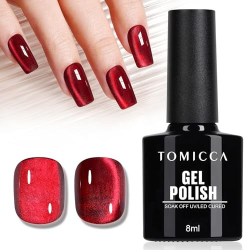 TOMICCA UV Nagellack 9D Cat Eye Dunkelrot 8ml für Nail Art | Cat Magnetic， Soak Off UV/LED Gel Nagellack, Glänzend und Langanhaltend, für Nail Art im Salon und zum Selbermachen
