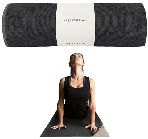 Muka Yoga Mat Towel for Hot Yoga Non-Slip, Pilates Mat Cover Black Absorbent Soft Gym Sweat Towel 72x24 Inch
