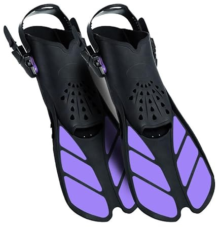 Schnorchelflossen, Flossen Erwachsene Schwimmflossen, Flexibel Einstellbare Schwimmflossen, PP+TPR Material Unisex Taucherflossen für Erwachsene mit Netztasche (Violett-S/M)