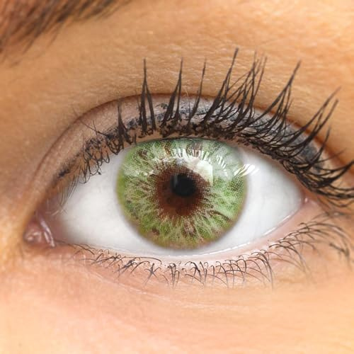 GLAMLENS Kontaktlinsen Grün farbig 'Merida Green' ohne Stärke farbige grüne Monatslinsen weiche Linsen soft Hydrogel 2 Stück Farblinsen + Linsenbehälter 0.0 Dioptrien natürliche Serie Farben