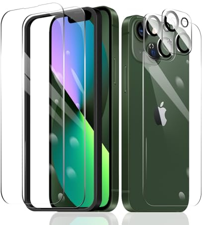 Fylnatc 2×Screen Protector for iPhone 13 Mini + 2×Camera Lens Protector + 1×Back Tempered Glass Film + 1×Installation Frame, 9H Hardness Case Friendly HD Clear Scratchproof Impact Protection