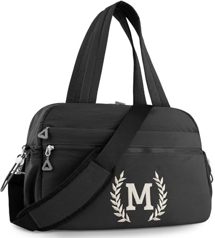 Gym Duffle Bag for Women – Embroidered Custom Initial Sports Bag for Men – Personalized Travel & Workout Duffel with Luggage Sleeve – Thoughtful Gift for Mom, Girl, Daughter, Mother (Black, M)