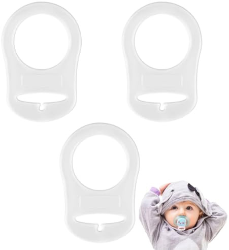 JUGUTA Silikon-Knopf-Ring, 3 Pcs Schnuller Adapter, Silikon Dummy Schnuller Halter Clip Adapter Ring, Silikonring Für Schnuller (Transparent)