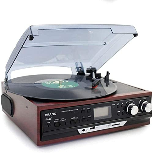 Retro nöjescenter: Skivspelare med CD-spelare, kassettdäck, AM/FM-radio och 2 stereohögtalare