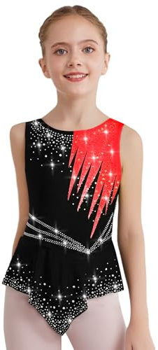 Yruioon Mädchen Turnanzug Glitzer Gymnastikanzug Ärmellos Ballettanzug Gymnastik Leotard Ballett Trikotanzug Wettbewerb Tanzkostüm