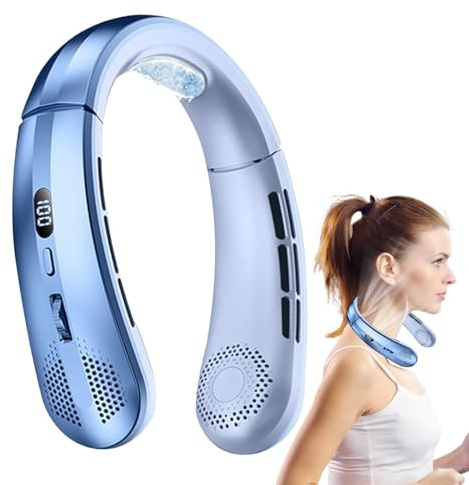 Wearable Neck Fan - Hands-Free Portable Bladeless Cooler, LED Display Air Conditioner, 360° Surround Airflow Device, Sports Travel Camping Gear | Rechargeable Personal Fan For Outdoor Use