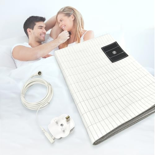 Swetfela Grounding Bed Sheet, Grounding Mat Earthing UK, Grounding Mat with 10% Silver Fiber & 90% Organic Cotton, Natural Wellness and Healthy Earth Energy (White, 99×203cm)