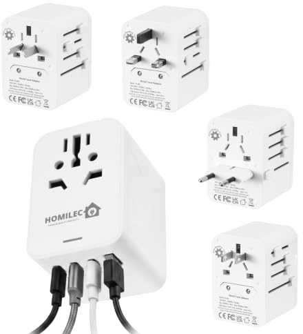 HOMILEC Universal Travel Adapter with 3 USB C and 1 USB A Ports, Worldwide Plug Adaptor for EU, USA, UK, Australia, Thailand, International Power Adapter