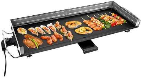 AEWHALE 3-in-1 Electric Grill Plate,Tabletop Grill 2400W XXL | Extra Wide(90*33cm),Removable wind and oil-splash guard,Non-Stick with Adjustable Temperature