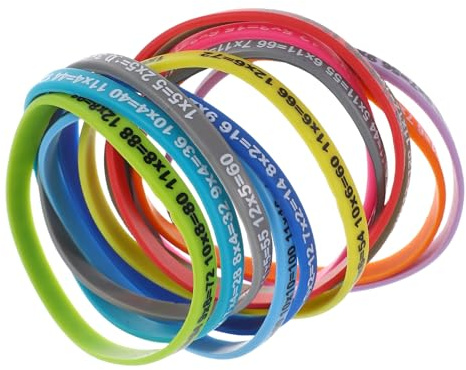 QUMIIRITY Braccialetti in Silicone Tabelline da 12 Pezzi, Braccialetti Elastici Decorativi per Studenti e Ragazzi, Accessori Polso per Scuola, Fitness e Feste a Tema