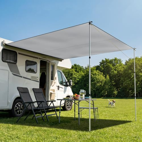 Yigowyigo Sonnensegel Wohnwagen 3 x 2,5 m Sonnensegel für Wohnmobil mit Teleskop-Stützstange für Markisen(93-233cm), 420D-Oxford, UV Schutz, Sonnenschutz Camping Wohnwagen Markise, Schnellen Aufbau