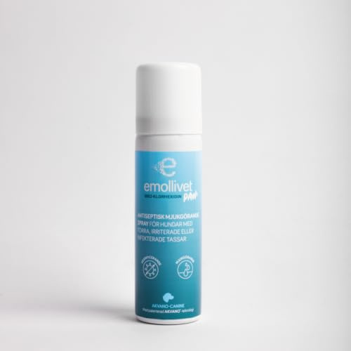 Emollivet PAW+ Antiseptisk Mjukgörande Spray för Hundar med Torra och Irriterade Tassar, Klorhexidin och Vitamin E, 100 ml