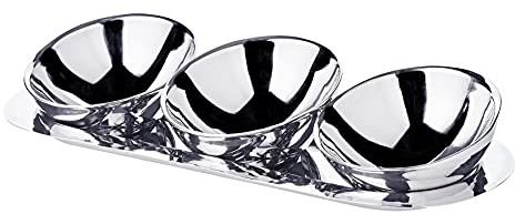 EDZARD 3er Schalen-Set Asti (Ø 10 cm, L 30 cm) | Servierschalen auf Tablett in Edelstahl, Dekoschale, Obstschalen, Snackschale, Schüsselschalen für Blumen