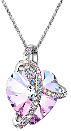 Angelady Hjärta-ametist halsband för kvinnor hjärta hänge halsband roséguld, gåva dam gåva mamma alla hjärtans dag smycken gåva födelsedag romantiska gåvor till henne, damgåva, Kristall