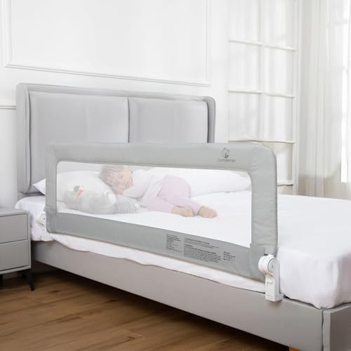 ComfyBumpy 1-Pack Bed Rail for Toddlers 55.5 L x 19.5 H | Toddler Bed Rails for Twin, Full, Queen & King Mattress Size | Swing Down Rail Guard | Mattress Side Rail for Kids | Gray