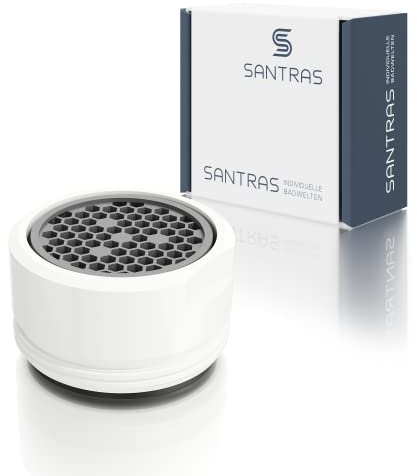 SANTRAS® Strahlregler M24x1 – Luftsprudler für Wasserhahn mit Siebeinsatz | Wasserhahnaufsatz als Wassersparer mit Mischdüse (Außengewinde 24 mm) in Weiß (RAL 9003, glänzend)